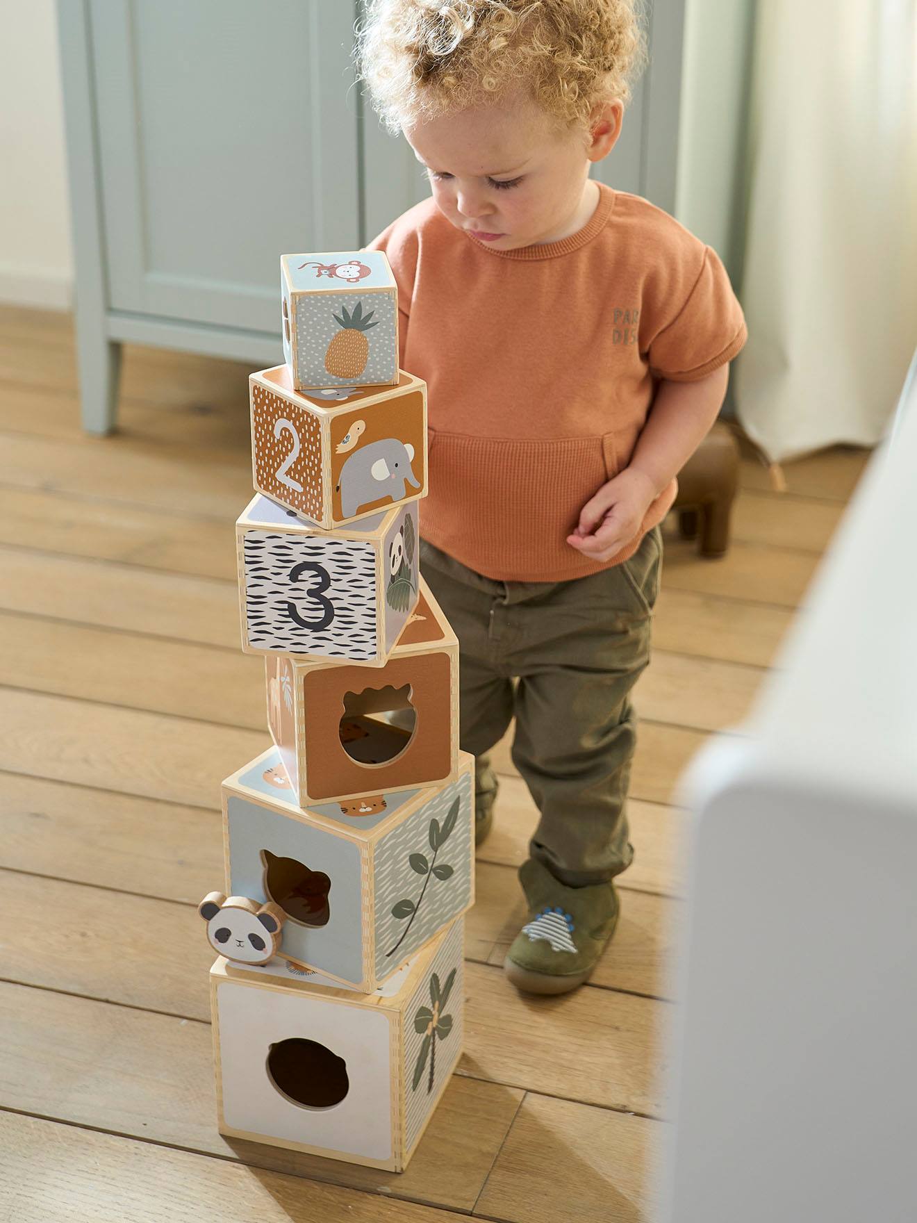 Vertbaudet Baby Stapelturm mit Steckspiel aus Holz FSC - mehrfarbig/pandafreunde