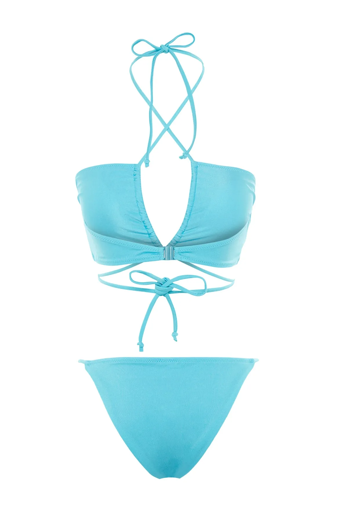 Trendyol Collection  Türkises trägerloses Bikini-Set mit normalem Bein und Bindeband TBESS23BT00063