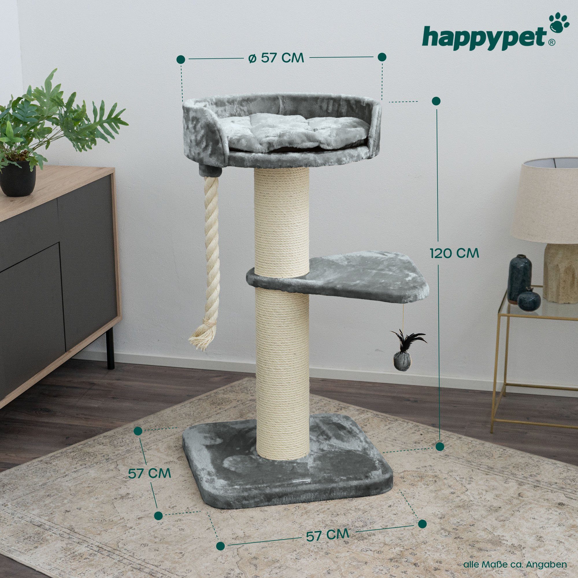 Happypet Kratzbaum MC1200, Gesamthöhe: ca. 120 cm, Kratztau: Länge ca. 60 cm, Ø ca. 4 cm