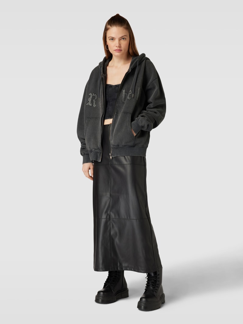 Sweatjacke mit Label-Print in anthrazit