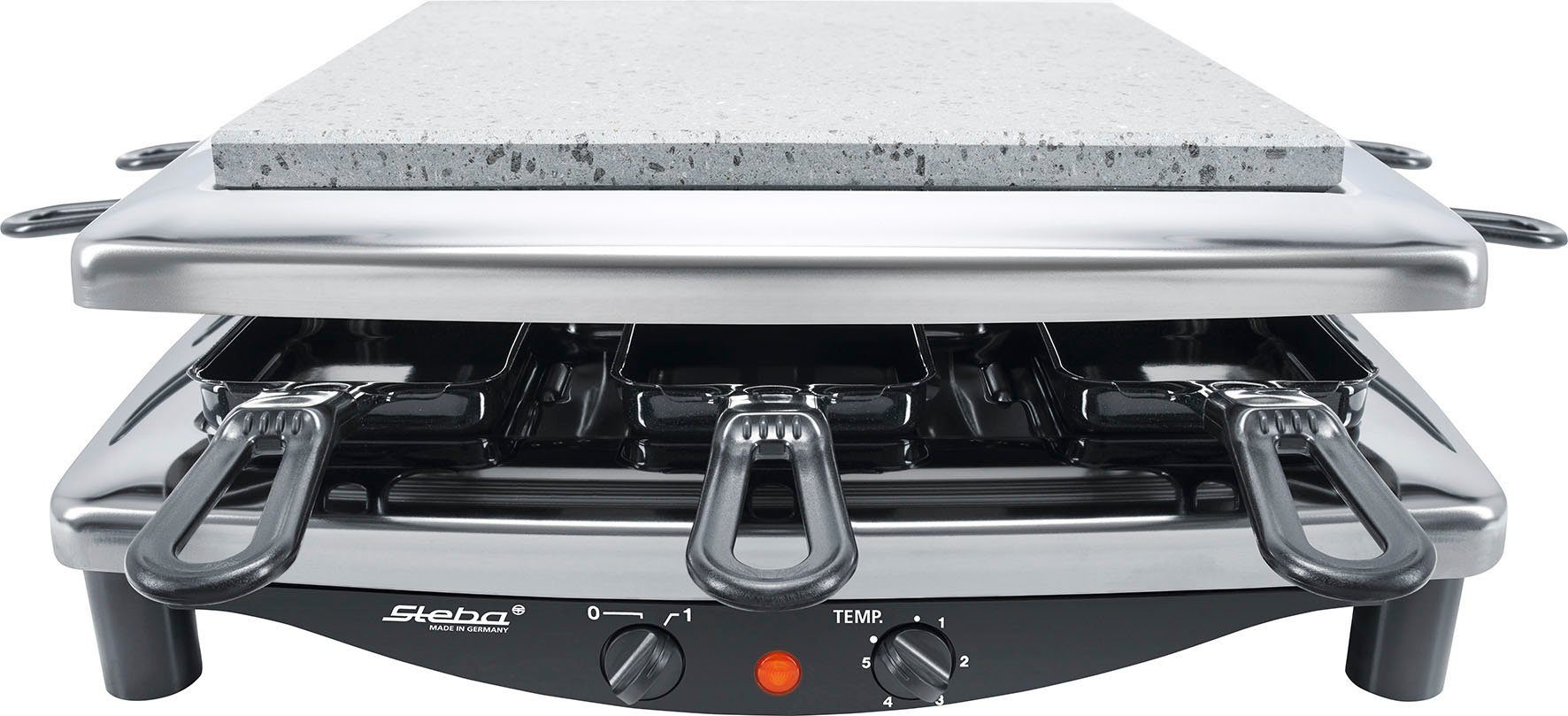 Steba Raclette RC 3 plus chrom, 8 Raclettepfännchen, 1450 W