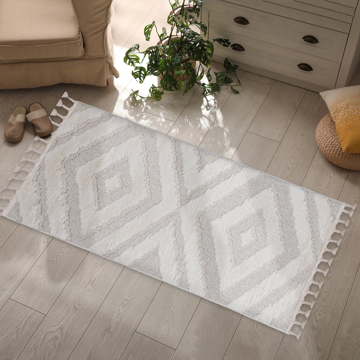 Teppich Boho Skandinavisch Style - Hochtief Effekt Cut-& Loop, payé, Rechteckig, Höhe: 20 mm, Ornament Muster - Hochtief Effekt