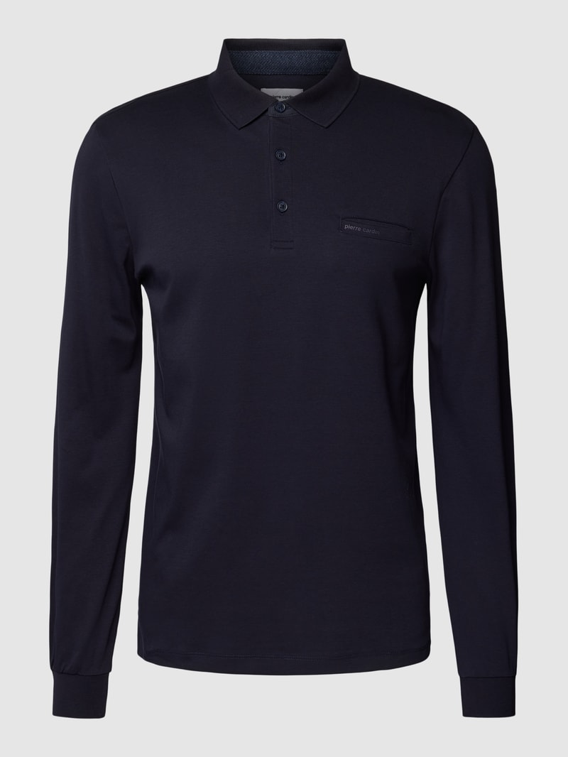 Longsleeve mit Polokragen und Brusttasche in marineblau
