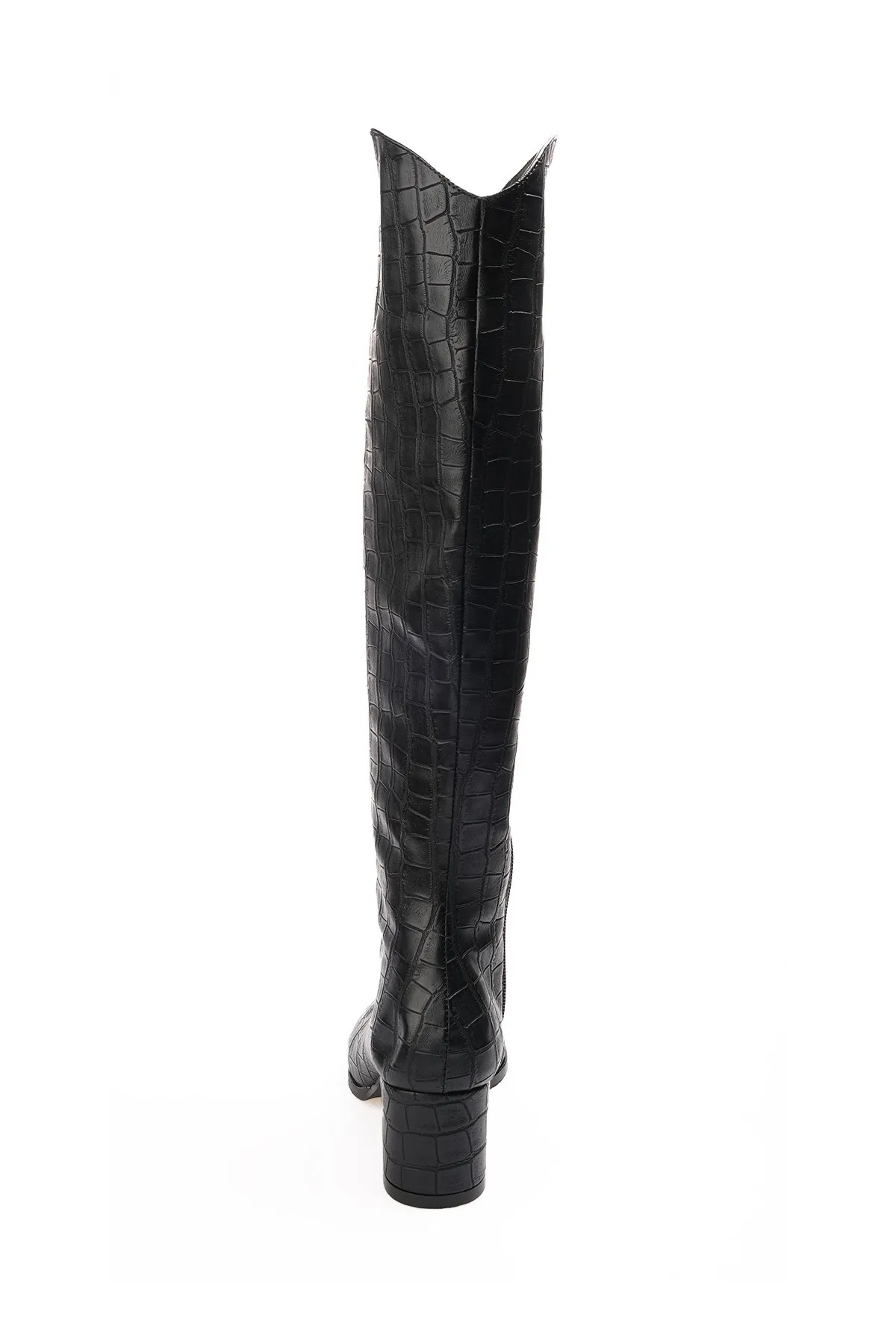 Mio Gusto  Siena High Heels für Damen in schwarzer Farbe mit Krokodilmuster, seitlichem halbem Reißverschluss und dünnem Fellfutter