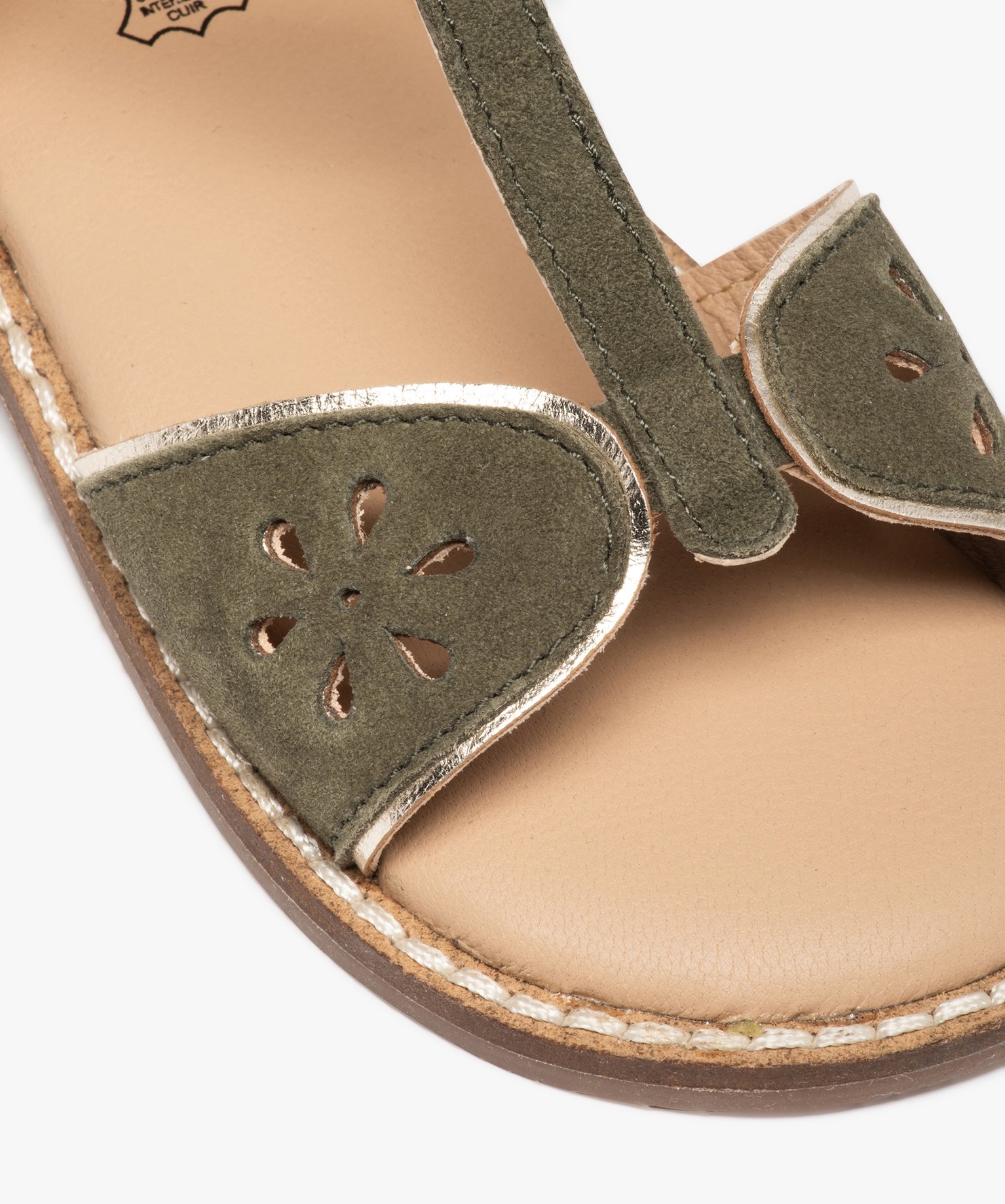 Sandales fille dessus cuir retourné à talon fermé – NA! kaki | GEMO