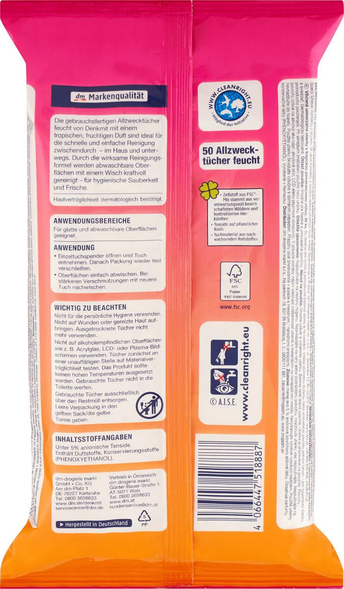 feuchte Allzwecktücher Orange Splash, 50 St