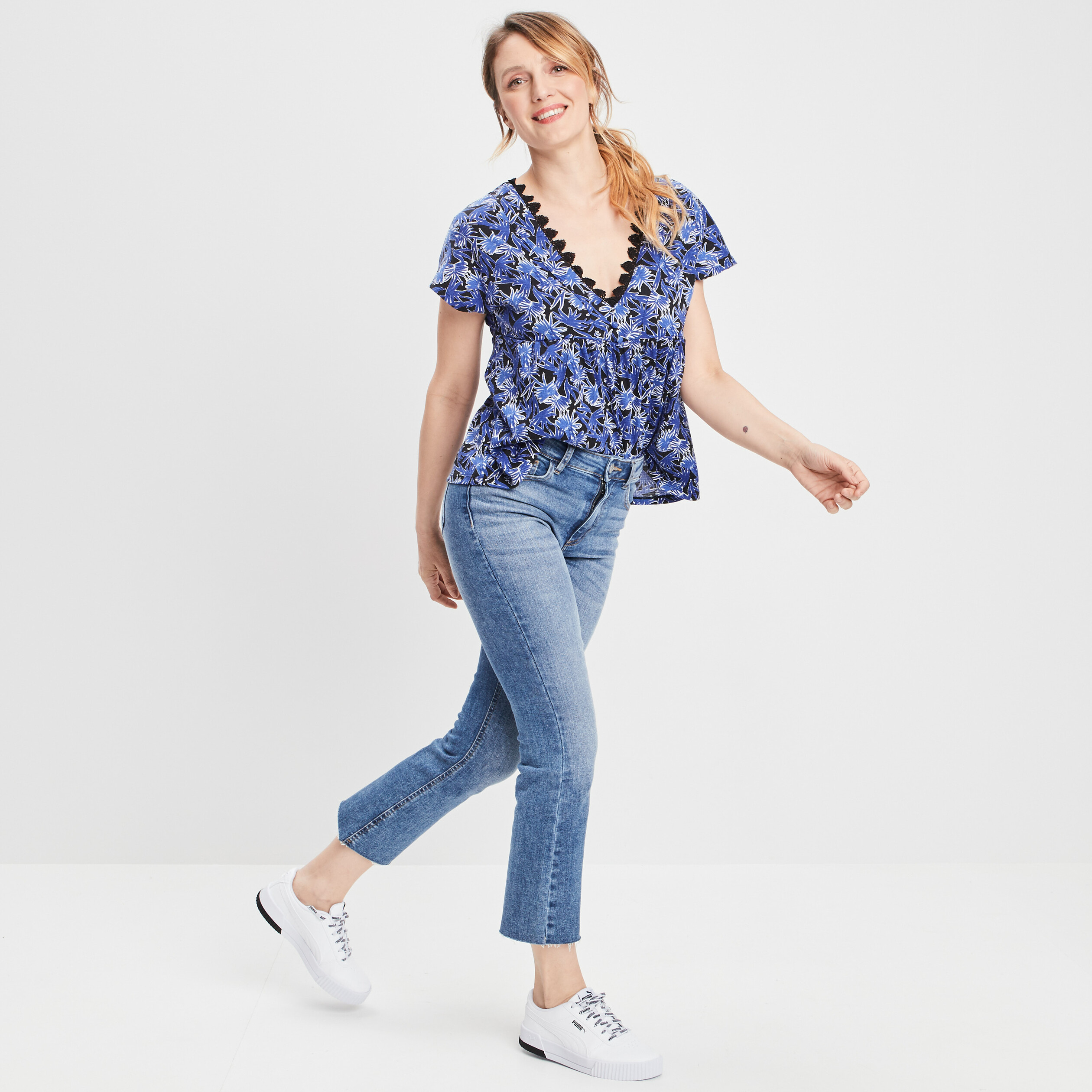 T-shirt manches courtes bleu electrique femme | La Halle