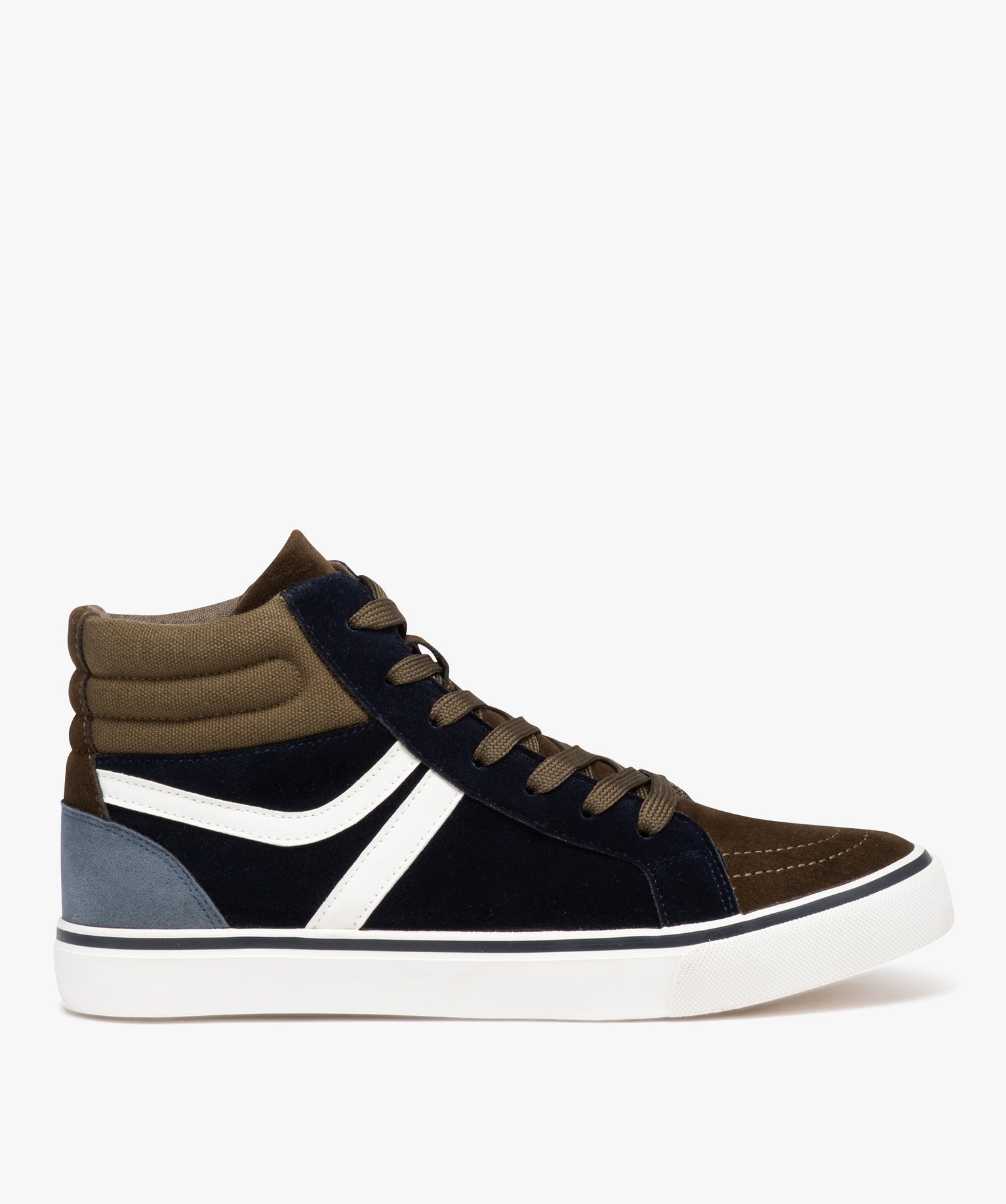 Baskets homme mid-cut en suédine à col rembourré kaki | GEMO