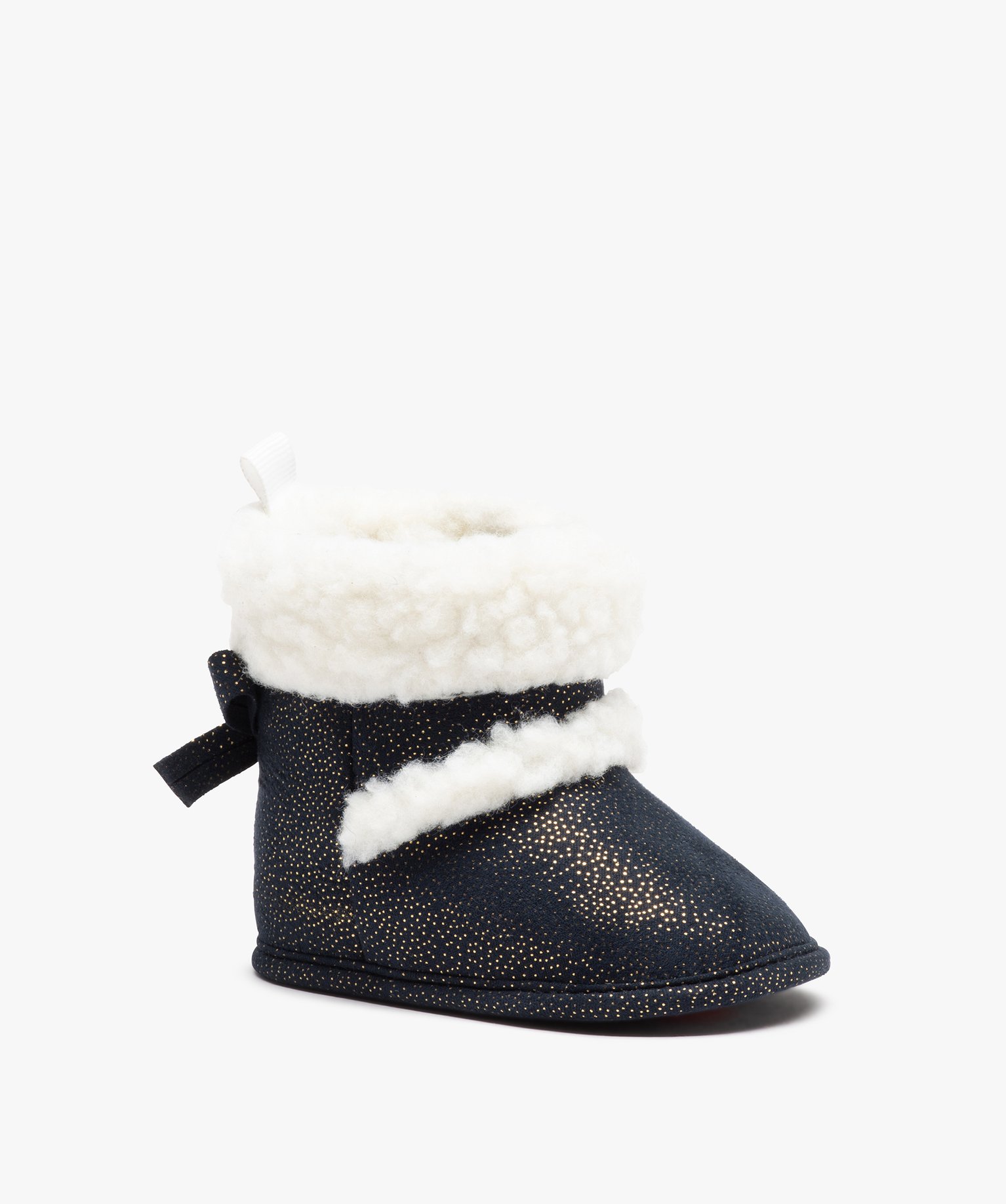 Chaussons bébé fille boots pailletées à col sherpa marine | GEMO