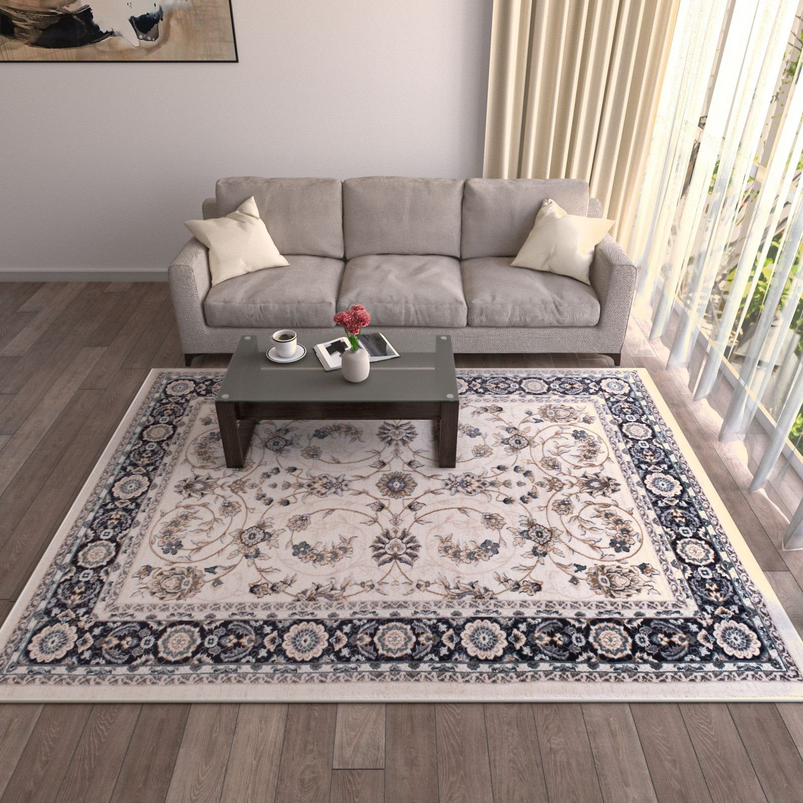 Orientteppich Oriente Teppich - Traditioneller Teppich Orient Beige Grau, Mazovia, 60 x 100 cm, Geeignet für Fußbodenheizung, Pflegeleicht, Wohnzimmerteppich