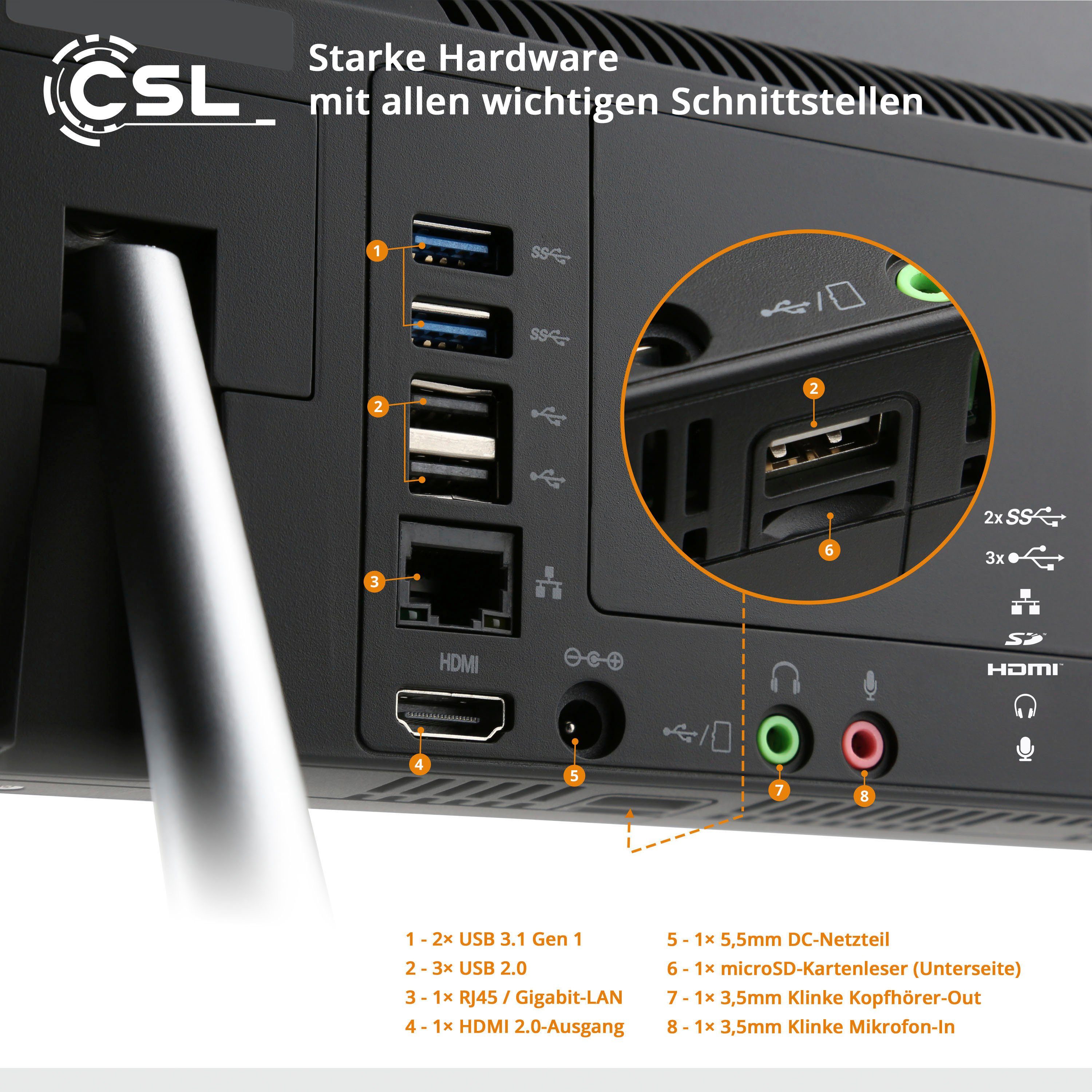 CSL Unity F24-GLS mit Windows 10 Home All-in-One PC (23,8 Zoll, Intel Celeron N4120, UHD Graphics 600, 16 GB RAM, 256 GB SSD)