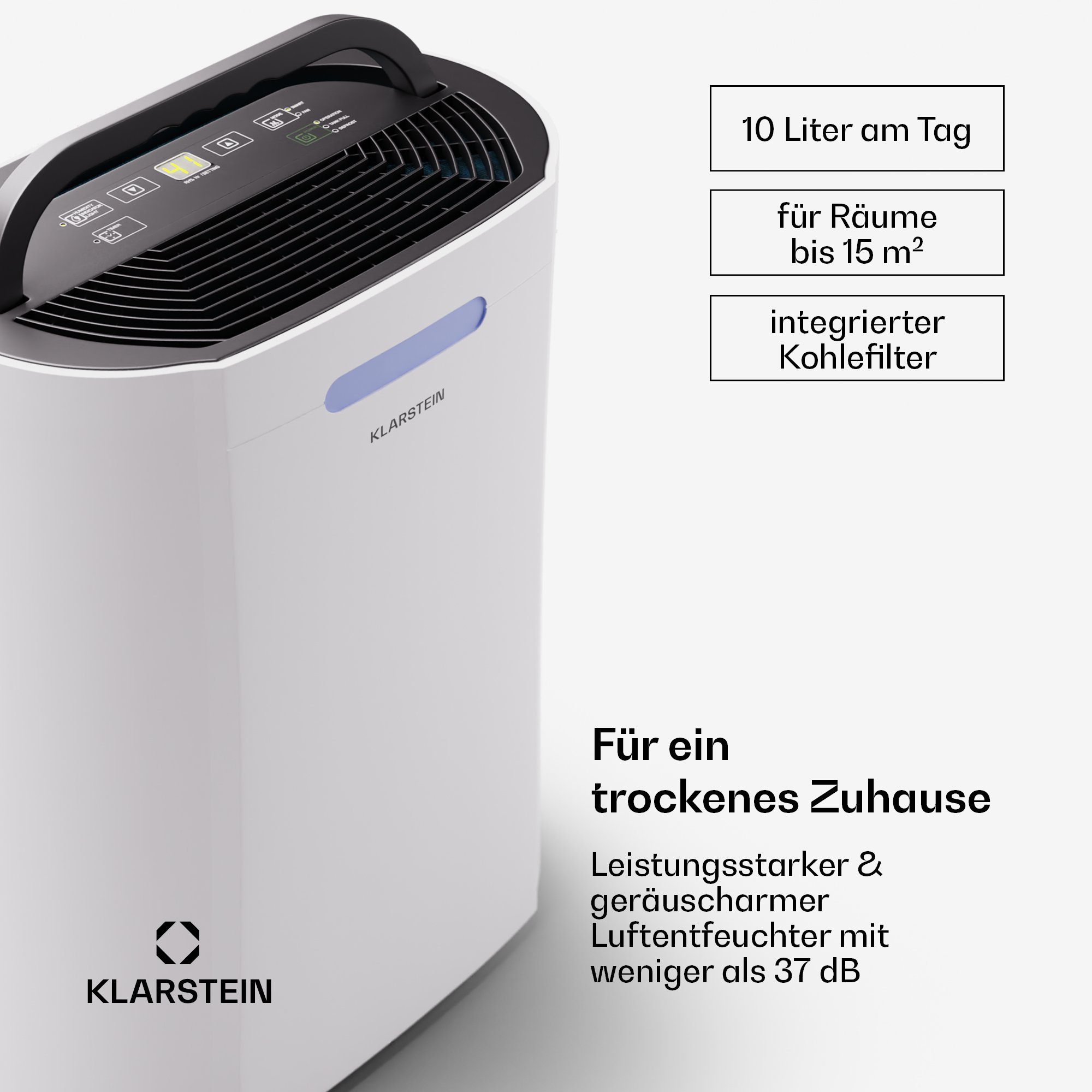 Klarstein Luftentfeuchter AeroDry 10 Luftentfeuchter, elektrisch 165W 10l/d 2,5 L Wasser Tank