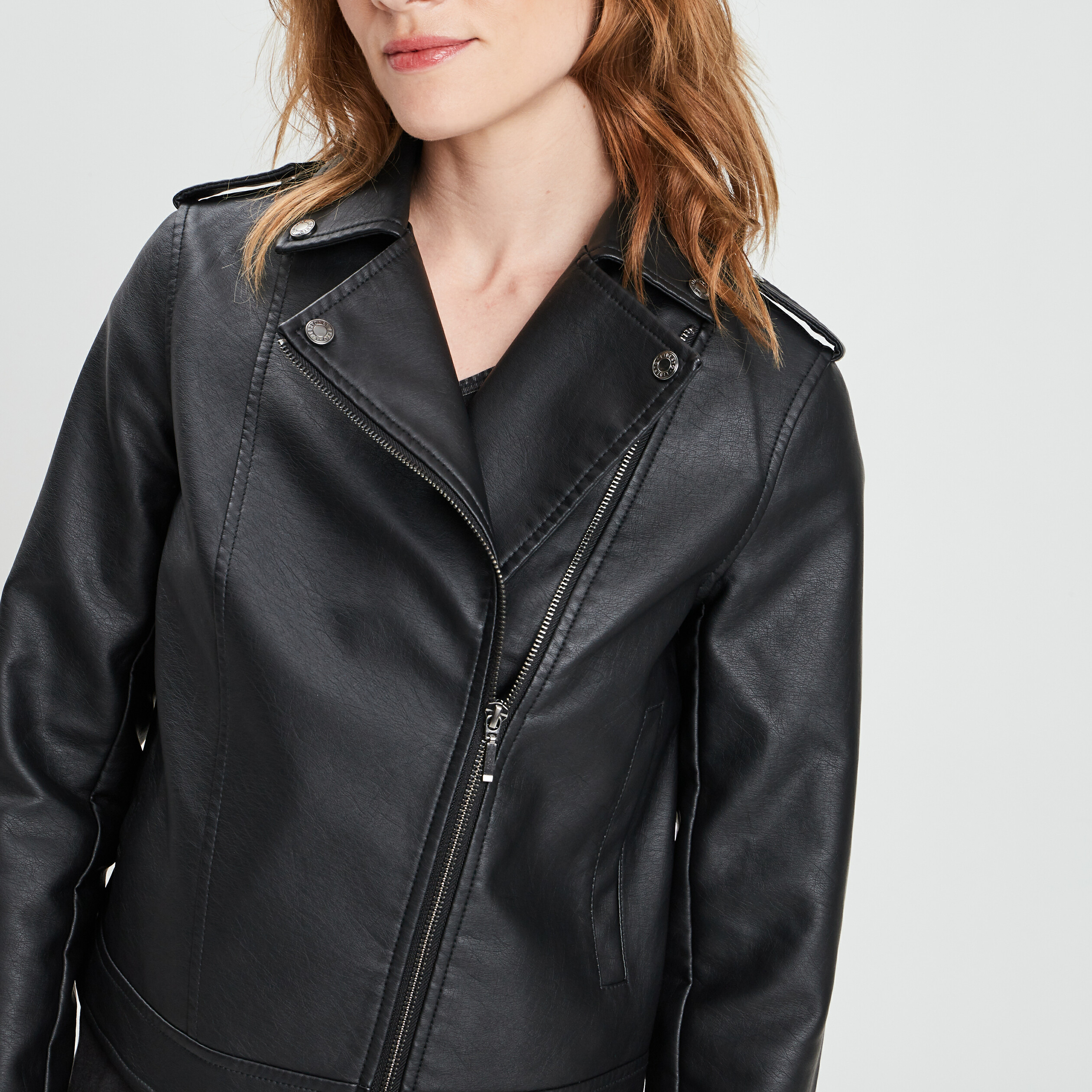 Veste esprit biker simili cuir noir femme | La Halle