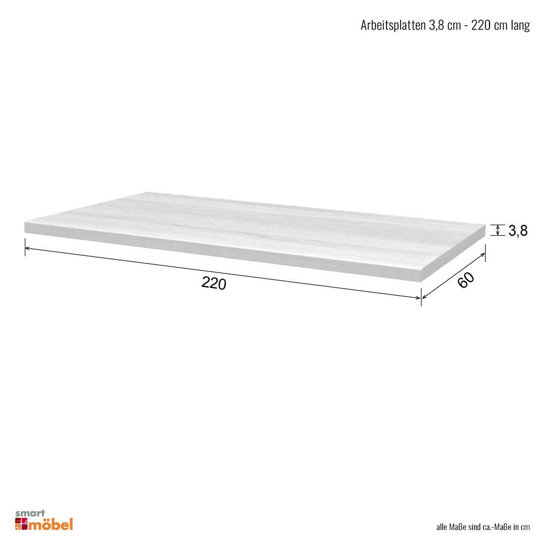 Flex-Well Arbeitsplatte - 220 x 60 x 3,8 cm - San Remo Eiche – Rodello/Lino