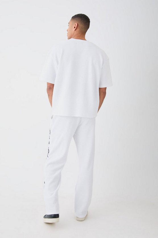 Kastige Oversize Jogginghose in Waffeloptik mit Print