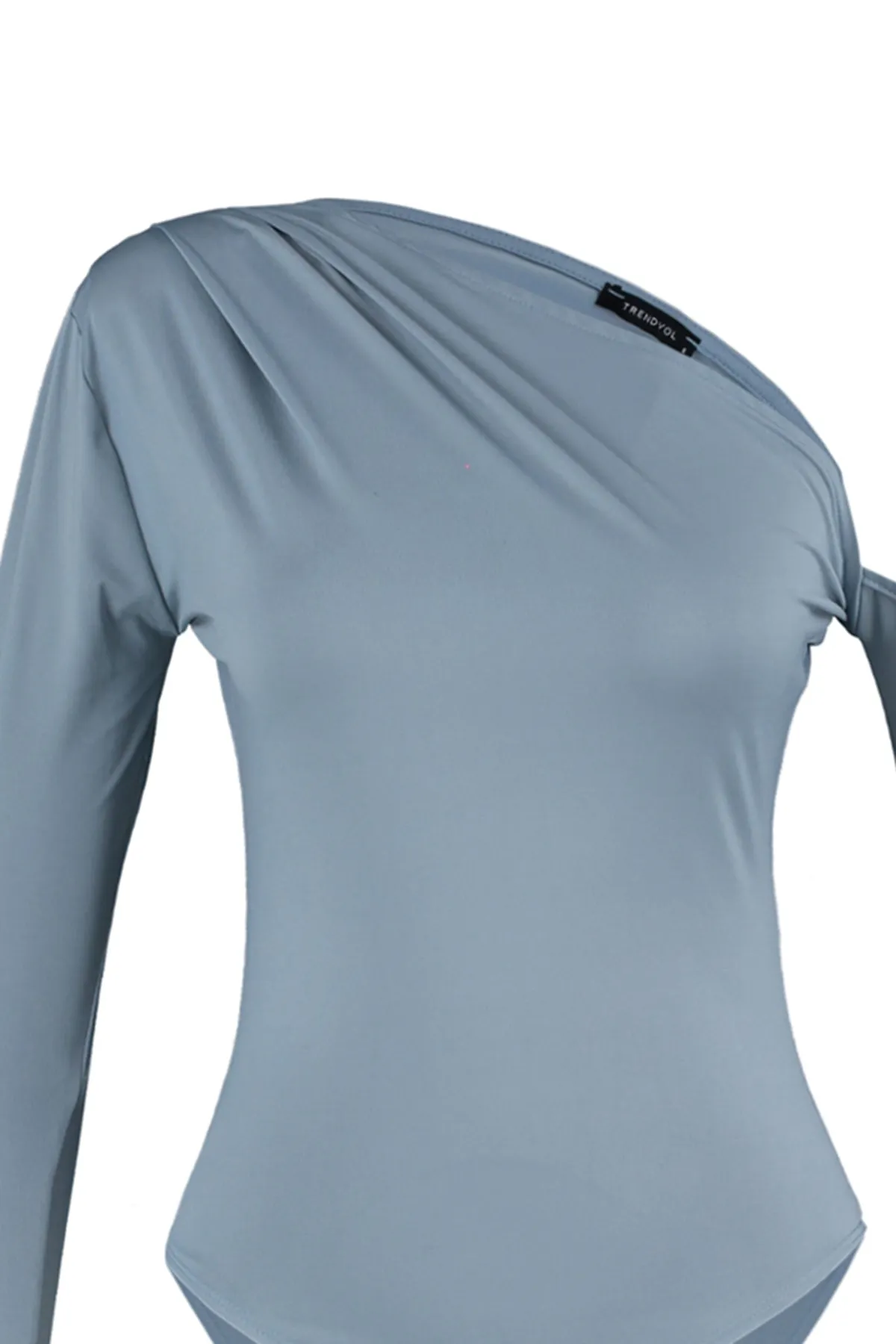 Trendyol Collection  Grauer, asymmetrischer Kragen, langärmliger Stretch-Strickbody mit Druckknöpfen TWOAW22BD0080