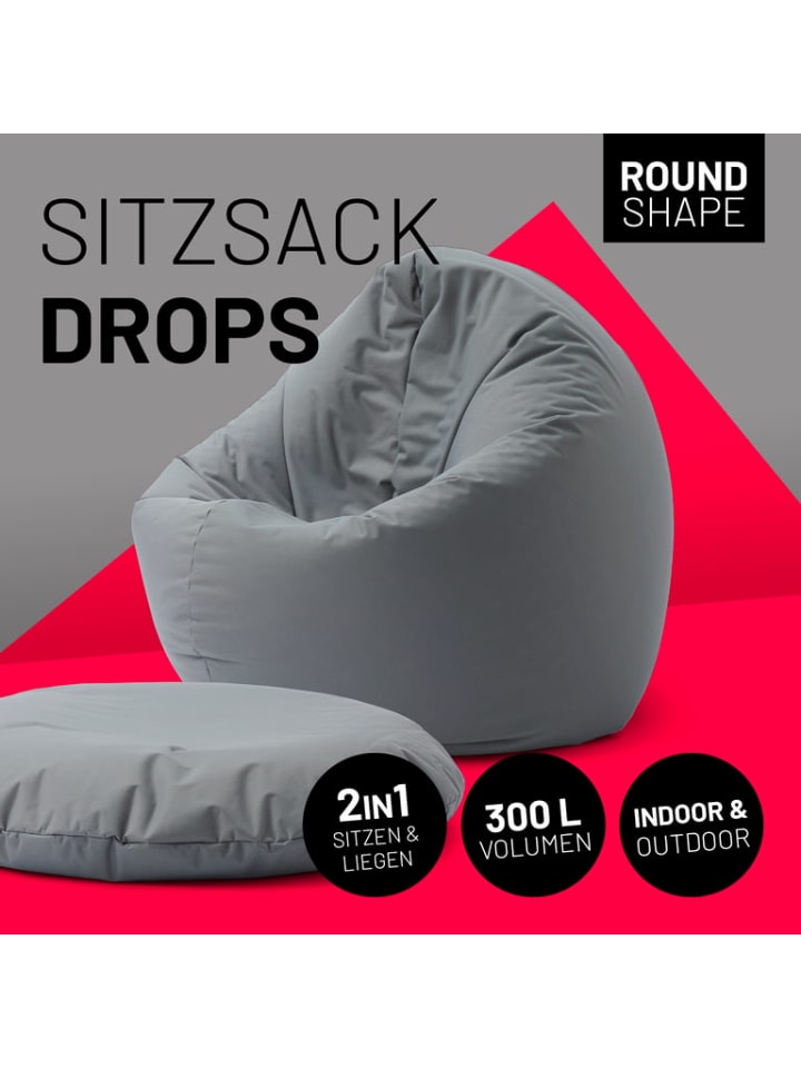 Lumaland Indoor/Outdoor-Sitzsack Runder 2in1 Sitzsack 300l  120x80x75cm - Grau günstig kaufen onesize