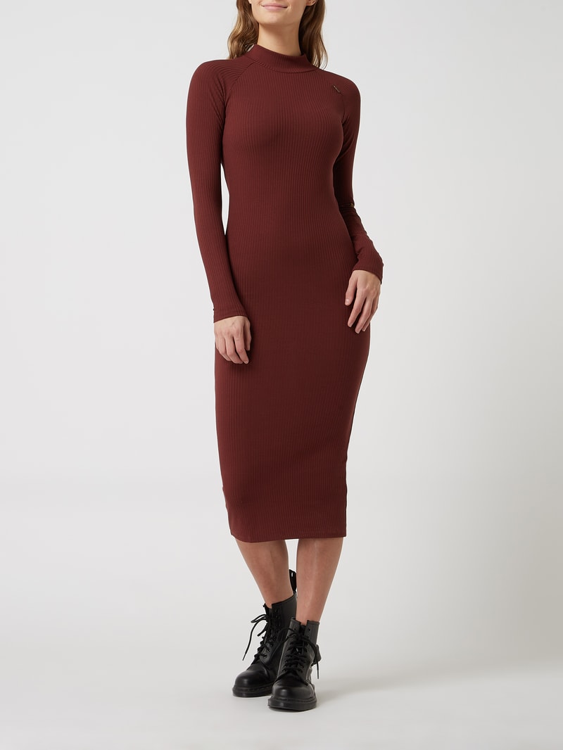 Midikleid mit Rippenstruktur in bordeaux rot