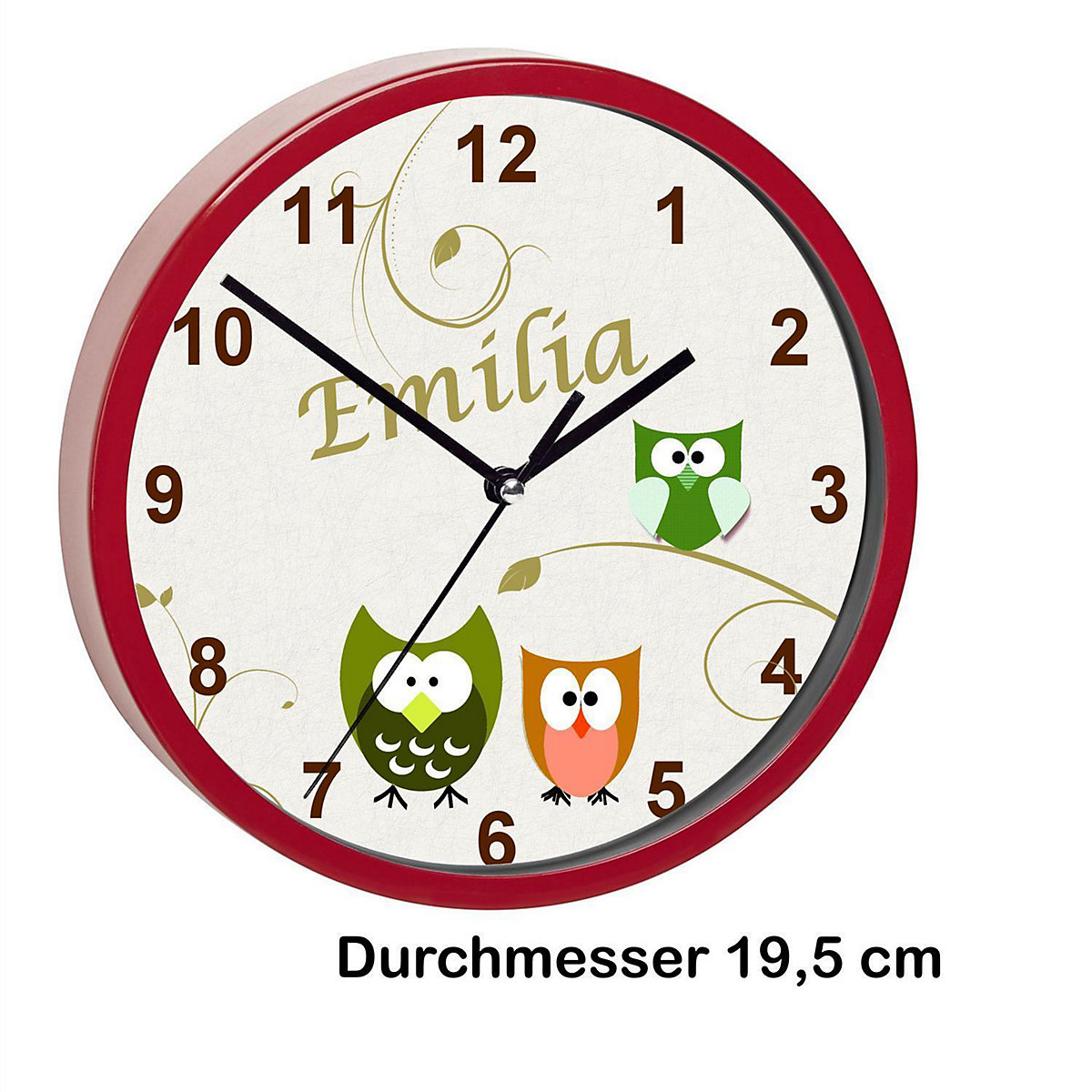 Kinder Wanduhr personalisiert mit Name Eule beige grün orange
