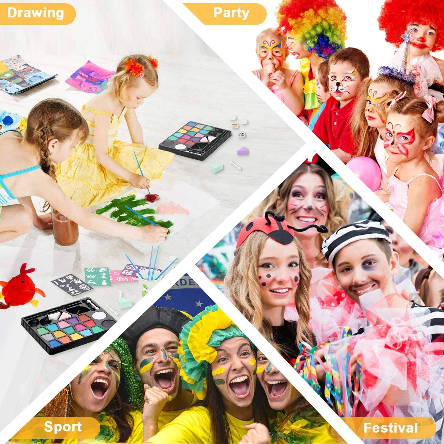 LENBEST Schmink-Set Schminke Kinder 17 Farben Glitzer Pinsel Make Up Schwamm Schablonen, Kinderschminke Set, Halloween Fasching Karneval Schminke Kinder, Faschingsschminke Theaterschminke Karnevalsschminke