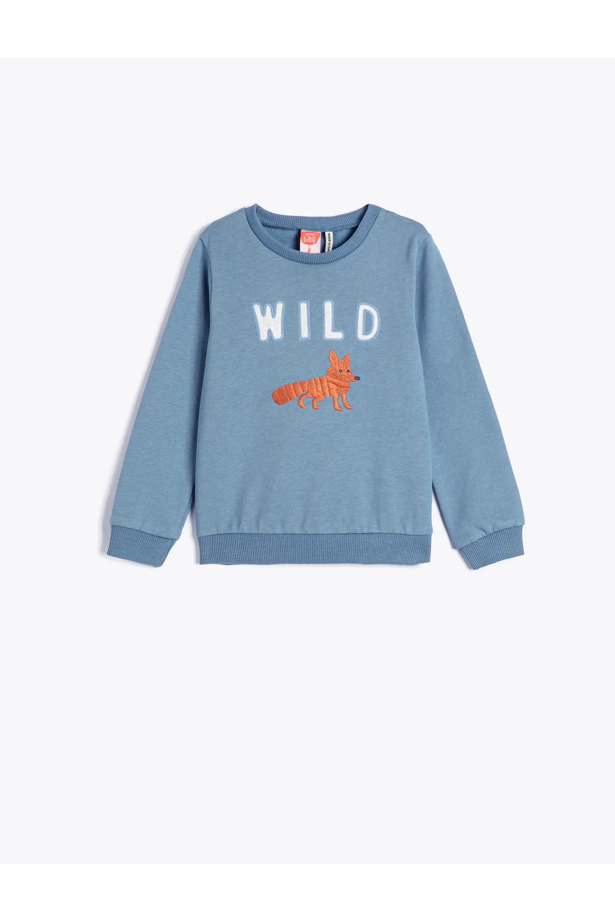 Koton  Sweatshirt mit Fox-Stickerei, langärmlig, Rundhalsausschnitt, Baumwolle