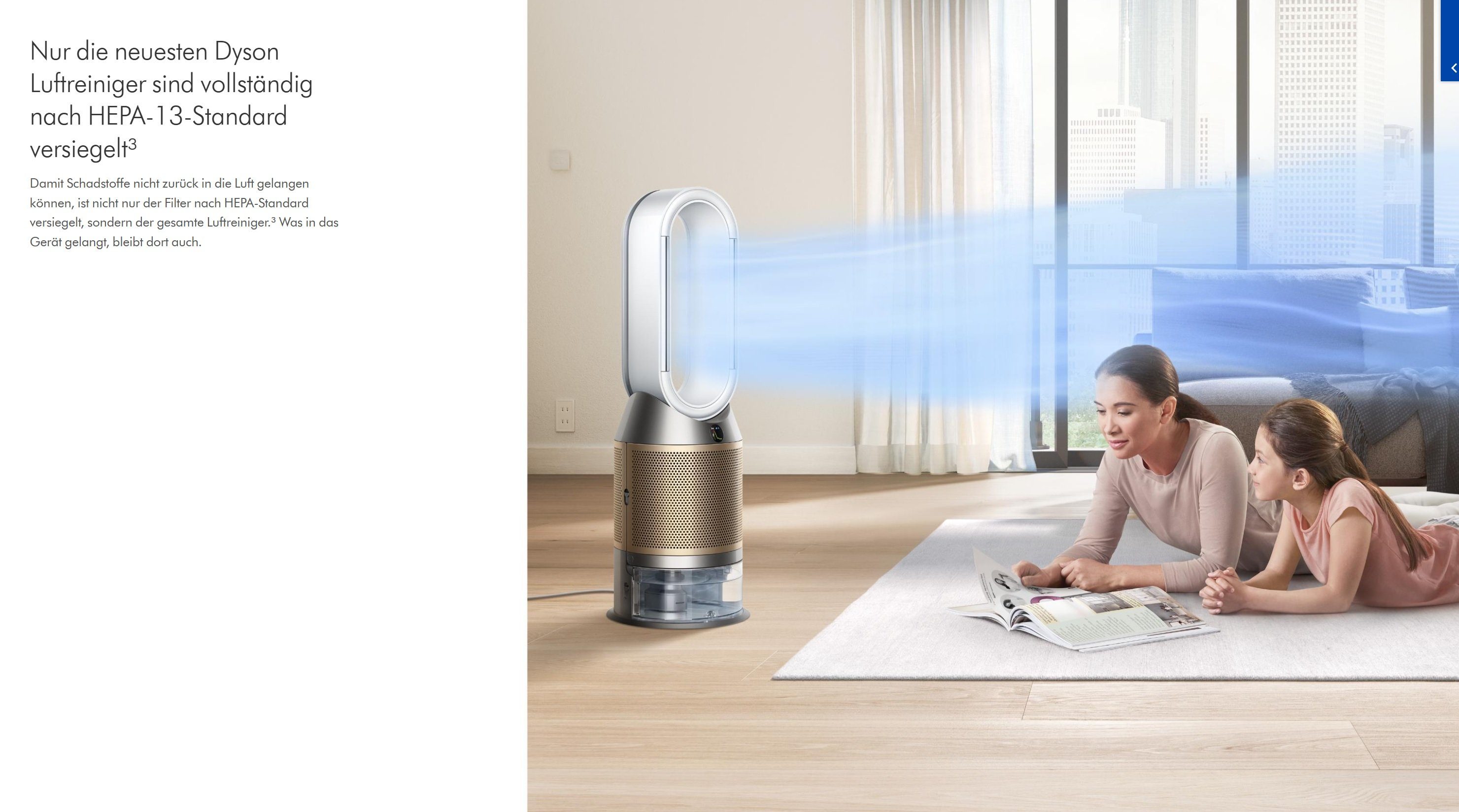 DYSON Kombigerät Luftbefeuchter und -reiniger PH04 Purify Humidify+Cool 3in1 Ventilator Luftreiniger Luftbefeuchter, für 50 m² Räume, leise Schlafzimmer geeignet Allergiker Raucherzimmer Luftfilter 99,5%