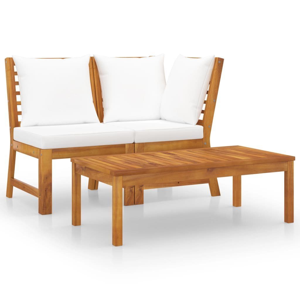 vidaXL Loungesofa 3-tlg. Garten-Lounge-Set mit Creme Kissen Akazie Massivholz, 1 Teile