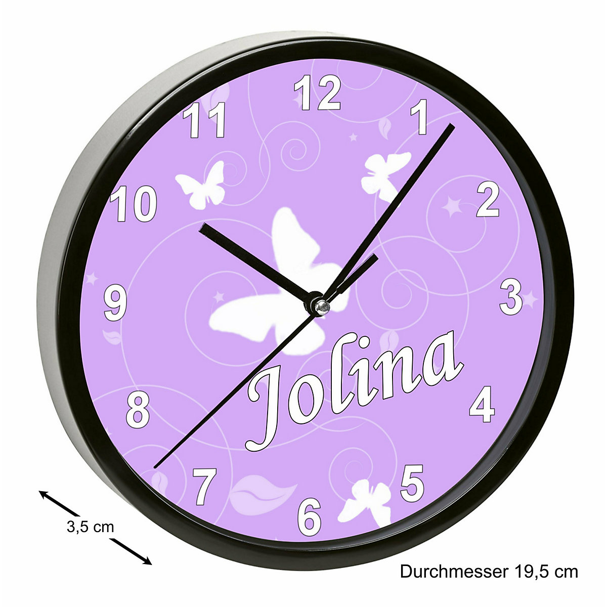 Kinder Wanduhr personalisiert mit Name Schmetterling Flieder