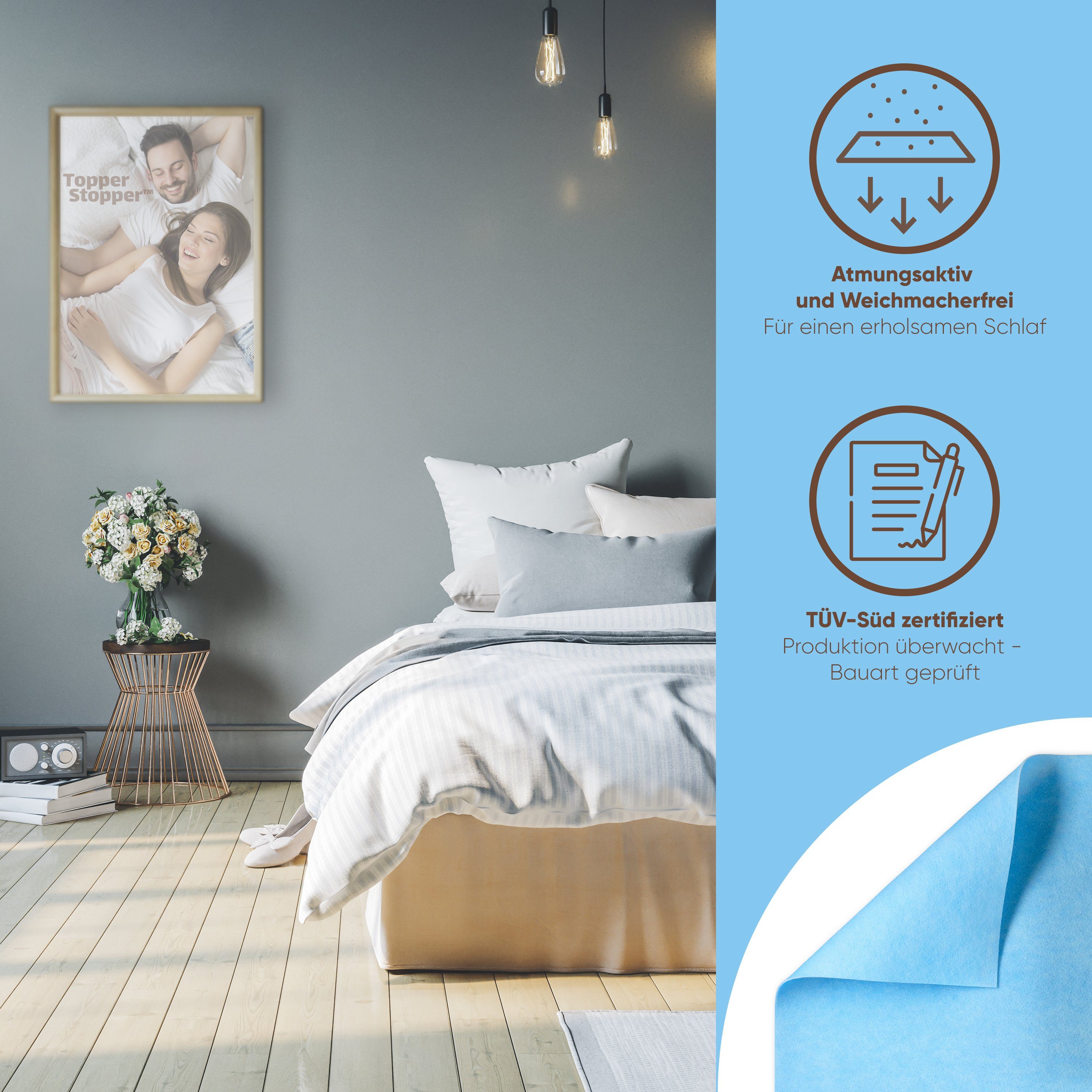 Matratzenschoner Topper Stopper, Antirutschmatte Boxspringbett & Matratze Topper Stopper, Ohne Weichmacher, Ohne PVC, Ohne Lösungsmittel, Allergikergeeignet