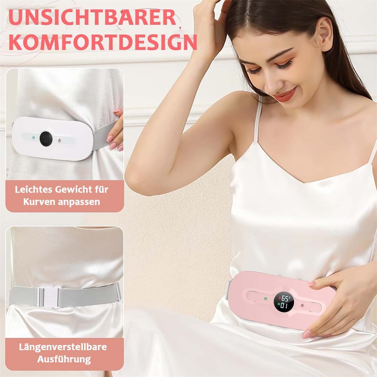 Yoyaxi Bandmassagegerät Kabelloser Perioden-Wärmegürtel, 2200 mAh Akku, tragbar, 6 Heizmodi und 6 Vibrationsmodi für Frauen und Mädchen, Pink