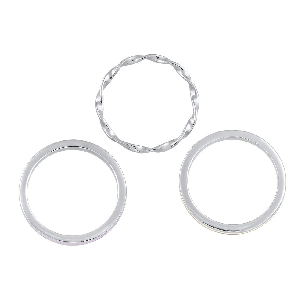 Elli Elli Bague Femmes Basique Trio Torsadé Set de 3 avec Émail Lilas en Argent Sterli Bague