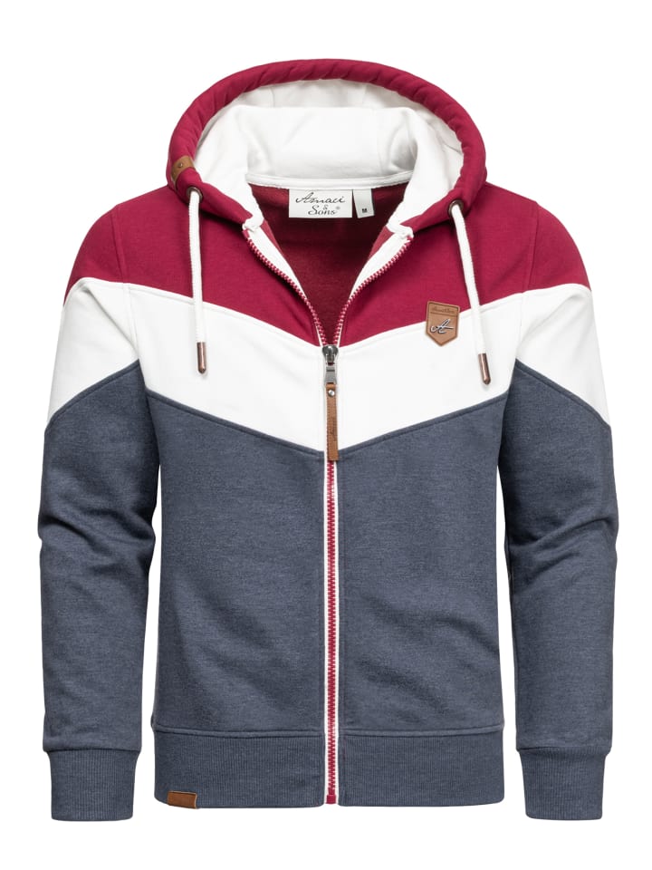 Amaci&Sons Sweatjacke im Block-Design ARDMORE in Bordeaux/Weiß/Blau günstig kaufen