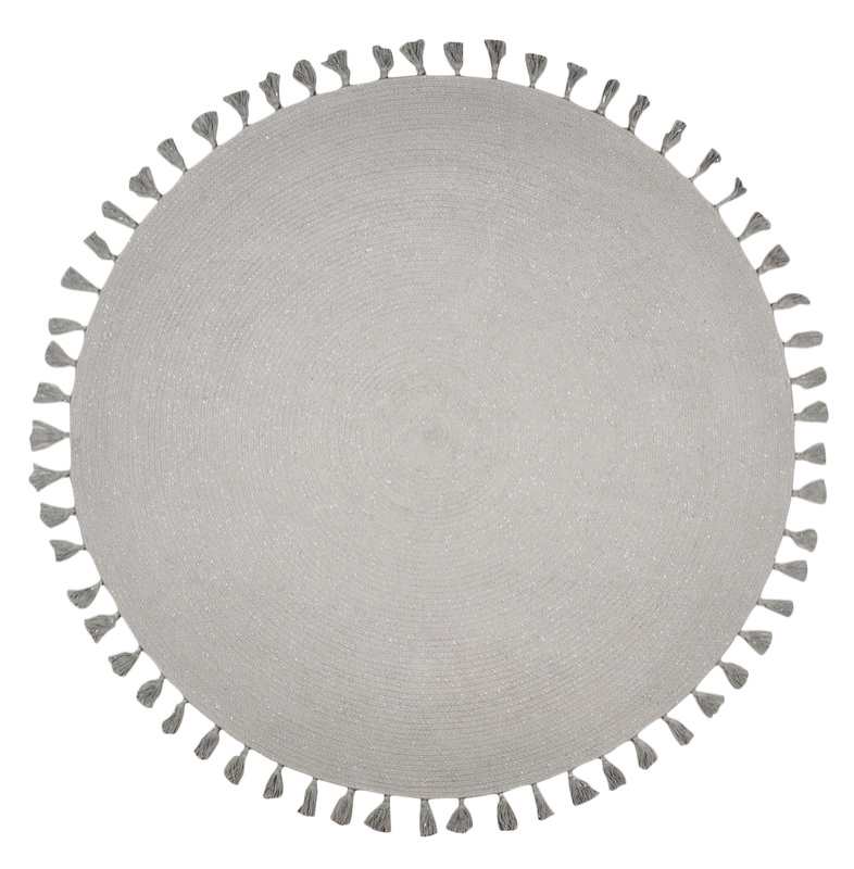 Tapis gris argenté avec pompons 140cm JOSEPHINE