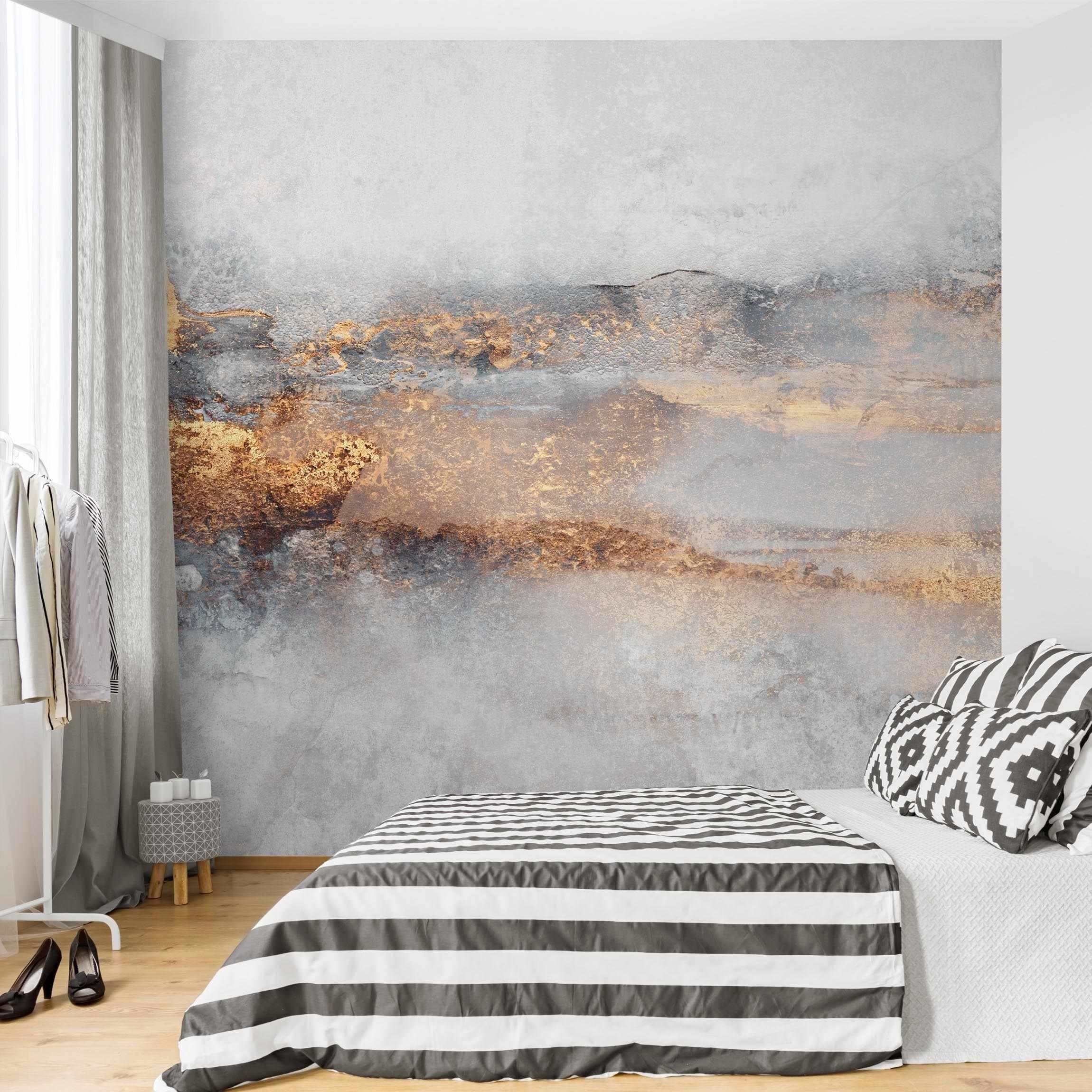 Bilderdepot24 Vliestapete Abstrakt Gold-Grauer Nebel Tapete Wanddeko Modern Kunst, Glatt, Matt, (Inklusive Gratis-Kleister oder selbstklebend), Wohnzimmer Schlafzimmer Küche Flur Fototapete Motivtapete Wandtapete