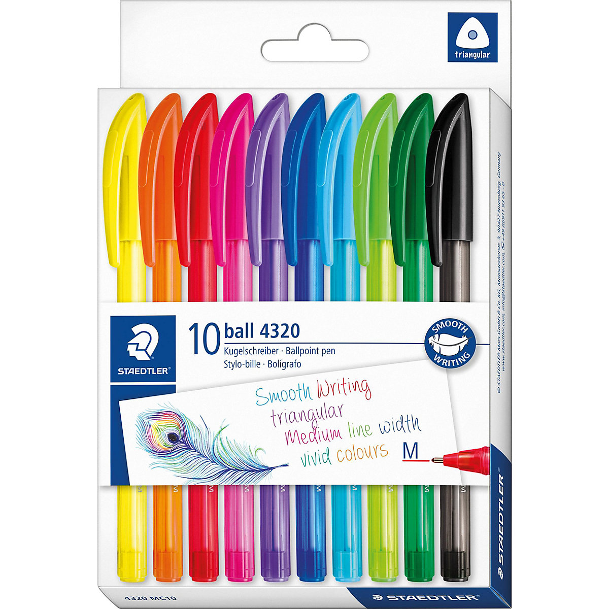 Dreikant-Kugelschreiber ball, 10 Farben mit Kappe