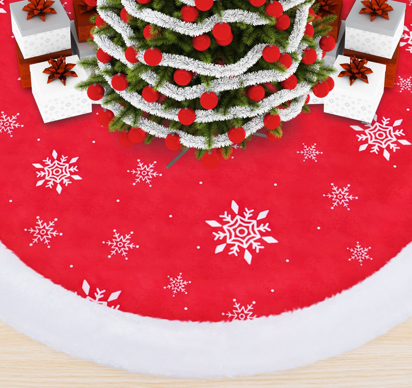 Homewit Christbaumschmuck Weihnachtsbaum Rock Christbaumständer Teppich Abdeckung Dekoration (1-tlg), Rot Weihnachtsbaum Decke 35zoll/90cm