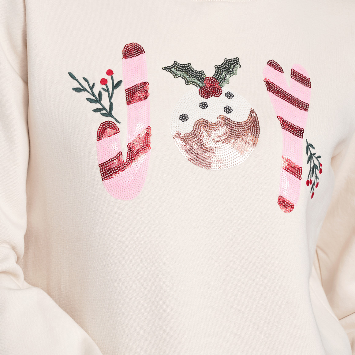 Damen Weihnachtssweatshirt mit Applikation cremeweiss