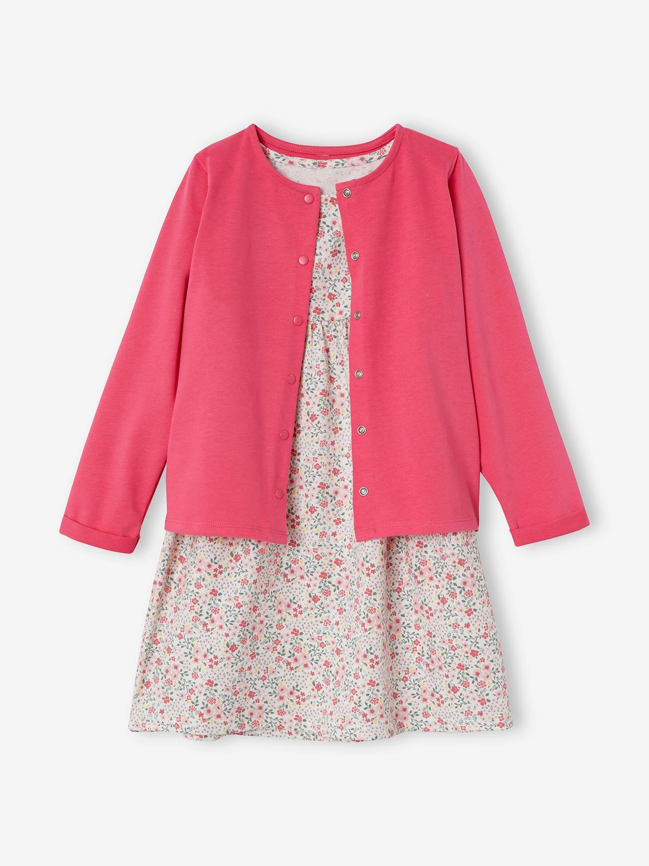 Ensemble robe + cardigan fille pêche