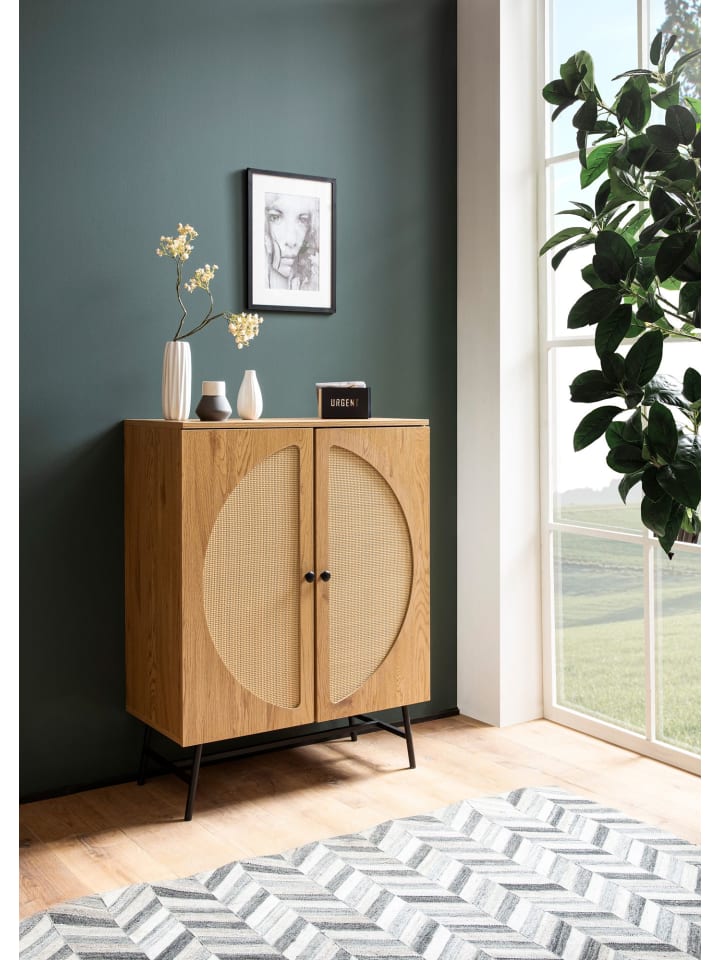KADIMA DESIGN Sideboard 80x103x39 cm Highboard Eiche-Dekor mit Rattan Geflecht günstig kaufen onesize
