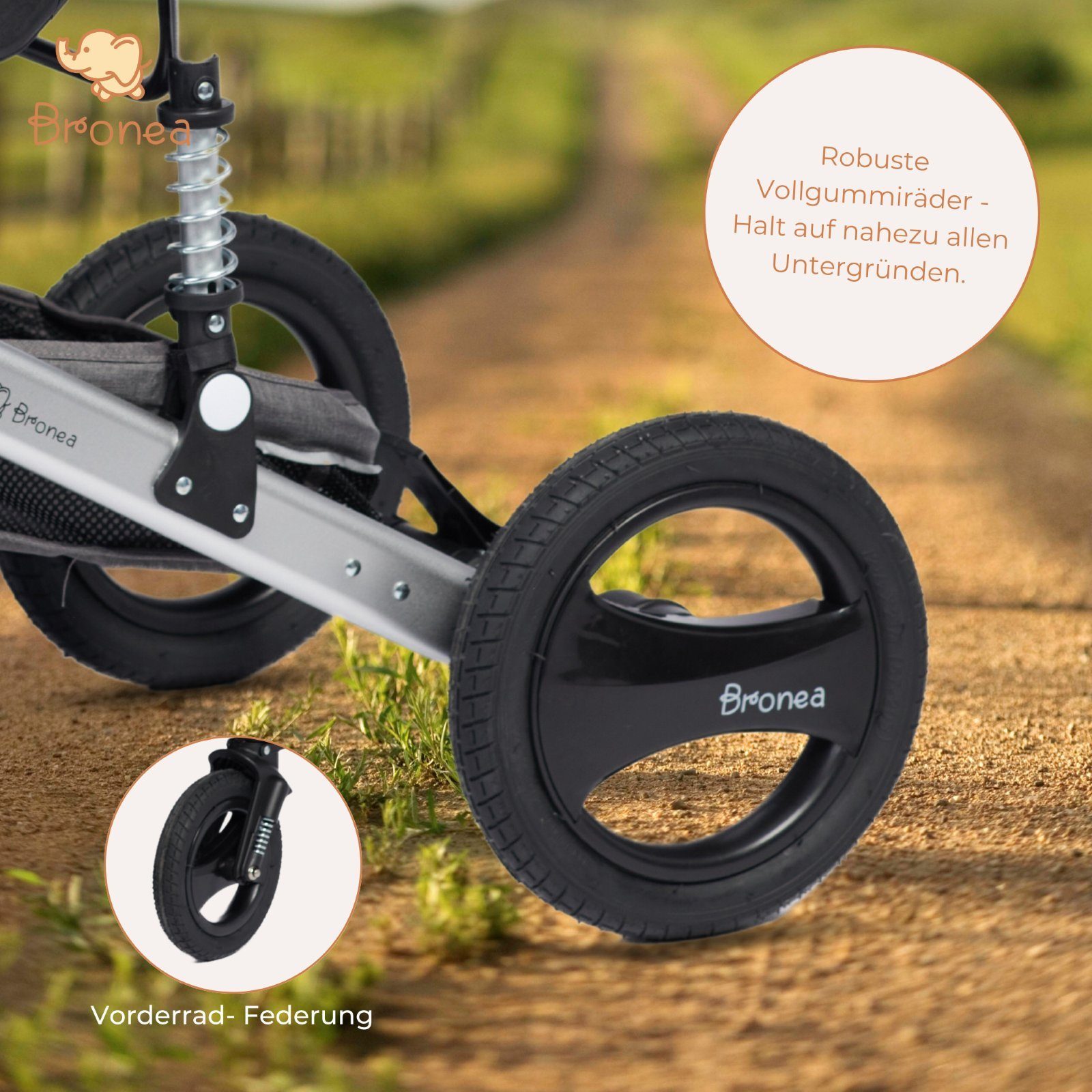 Bronea Kombi-Kinderwagen 3 in 1 Kinderwagen Set mit ISOFIX Station & Zubehör - Auto-Babyschale, (10, 10-tlg), große Räder - leicht klappbar - verstellbarer Fahrtrichtung - 0-25kg