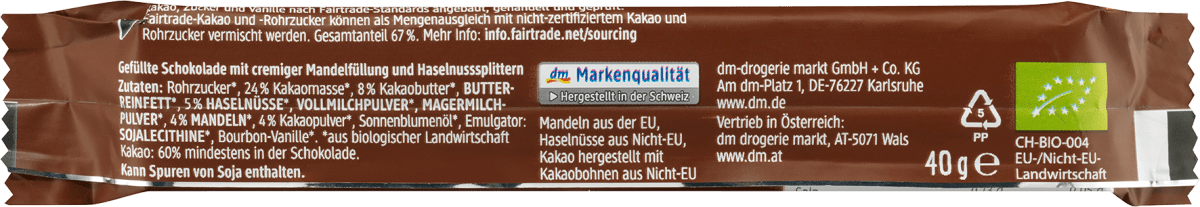 Pralinériegel mit Mandelfüllung, 40 g