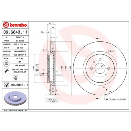 Bremsscheibe Brembo Vorderachse  2 Stück 09.6843.11 - ATU