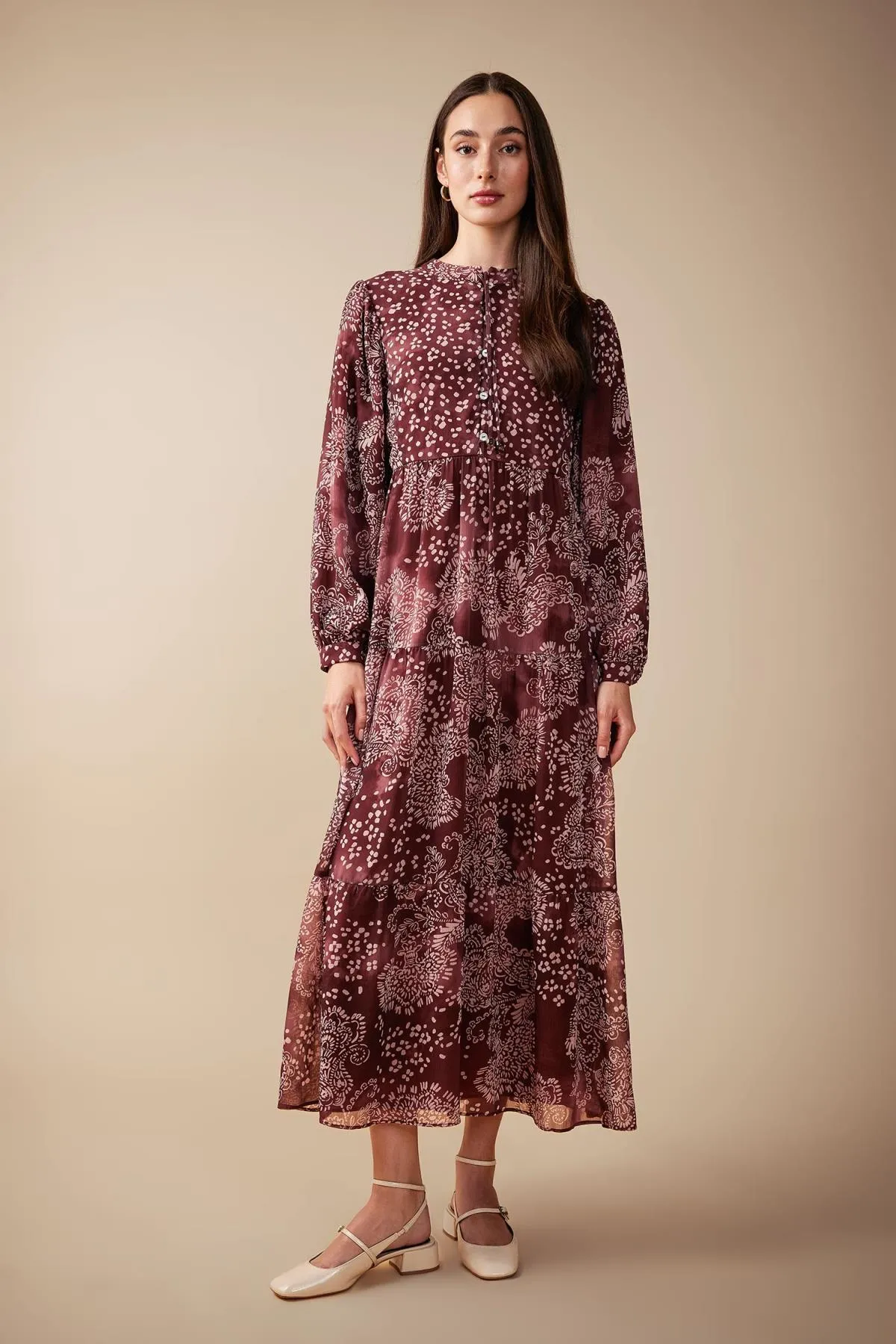 DeFacto  Bedrucktes Chiffon-Langarmkleid