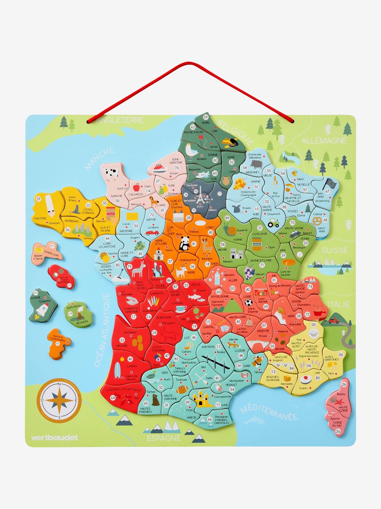 Puzzle de la France magnétique en bois FSC® multicolore