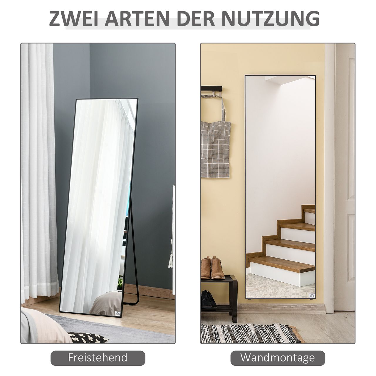 HOMCOM Standspiegel, freistehender Ganzkörperspiegel, Ankleidespiegel für Flur