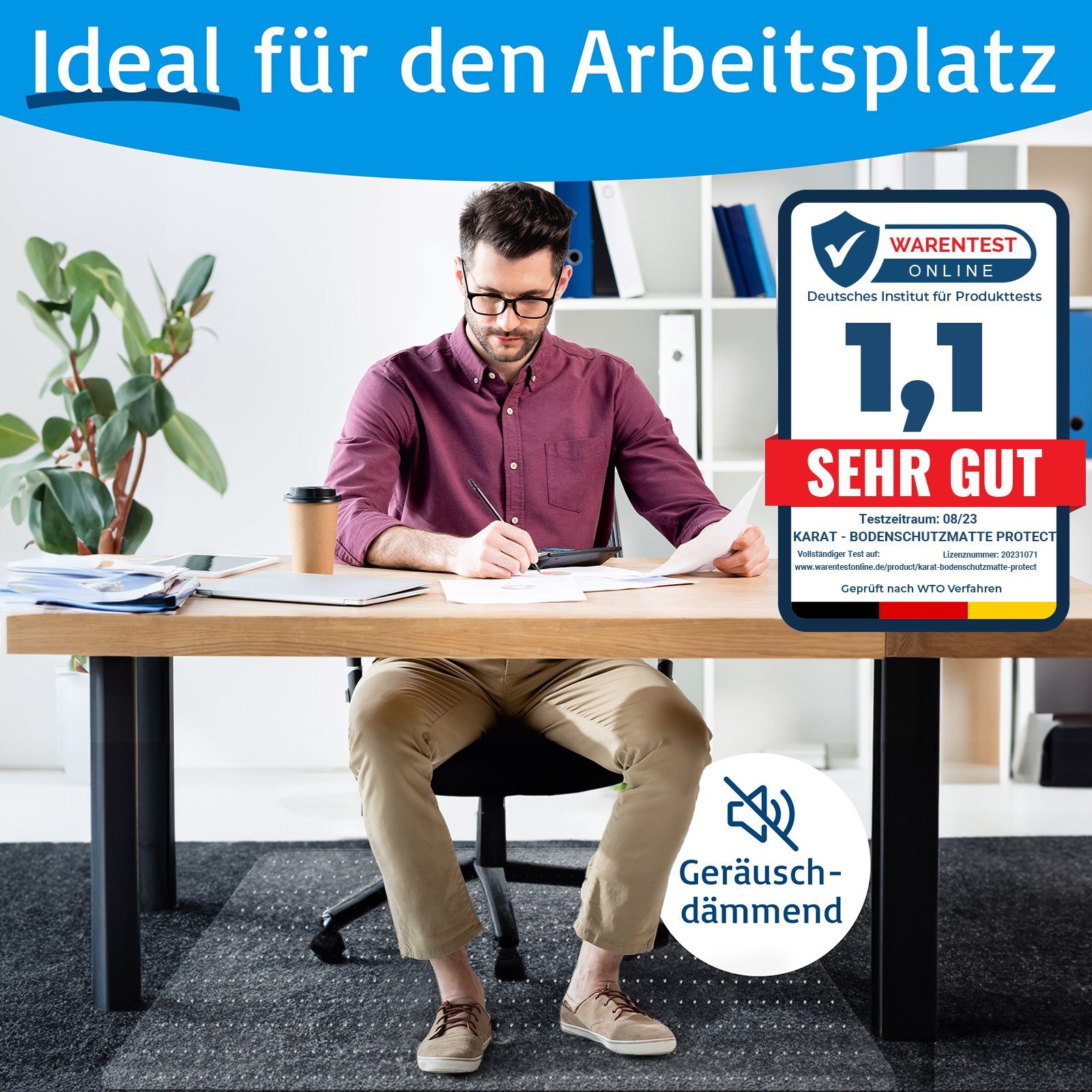 Floordirekt Bodenmatte Neo, Erhältlich in vielen Größen & Varianten, Bodenschutzmatte, Vinyl, für Teppichböden, mit Noppen