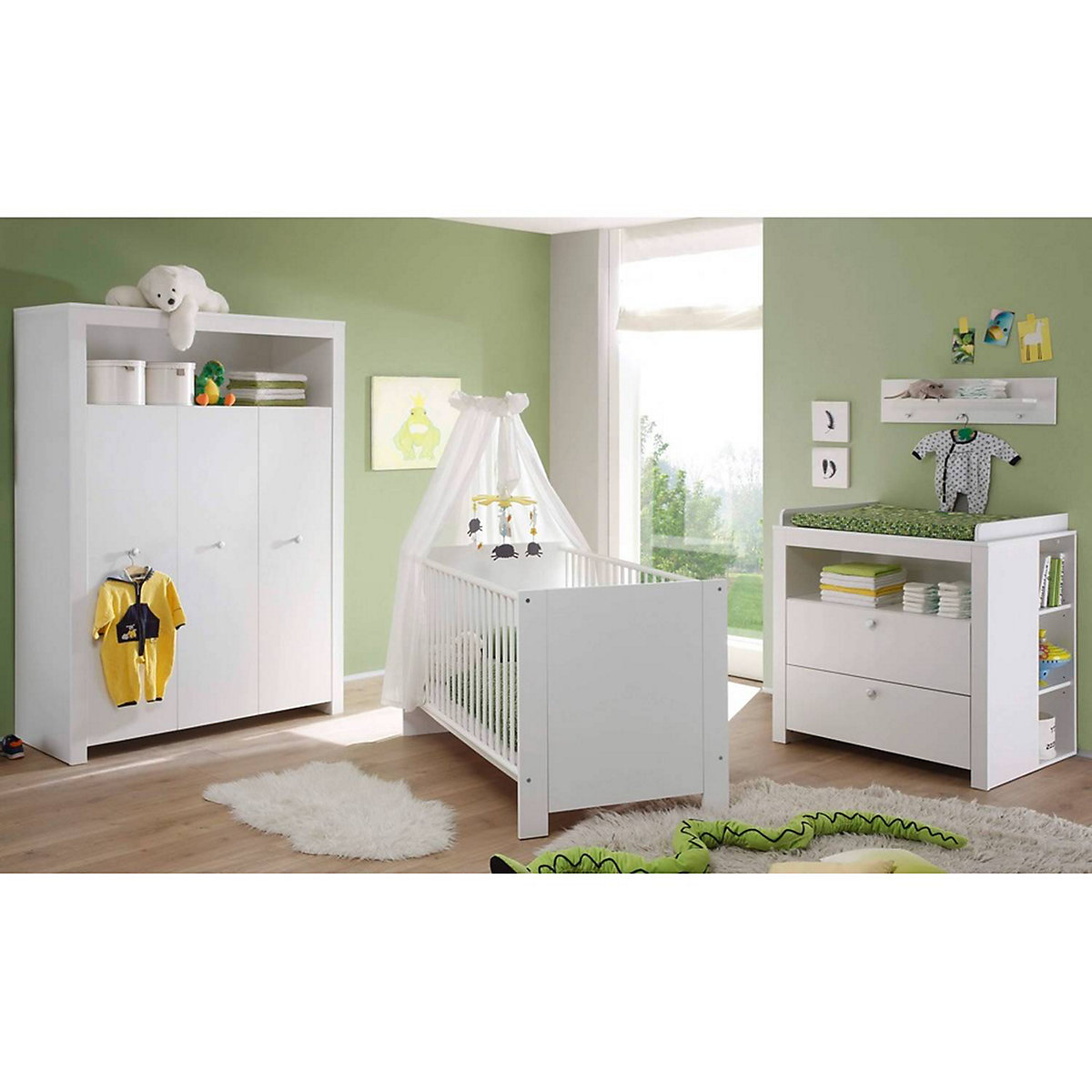 Babyzimmer Komplett Set inkl. Gitterbett OLBIA-19 in weiß