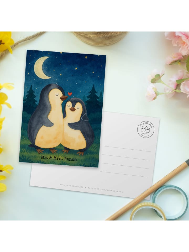 Mr. & Mrs. Panda Postkarte Pinguine Einschlafen Design ohne Spruch in Weiß günstig kaufen onesize