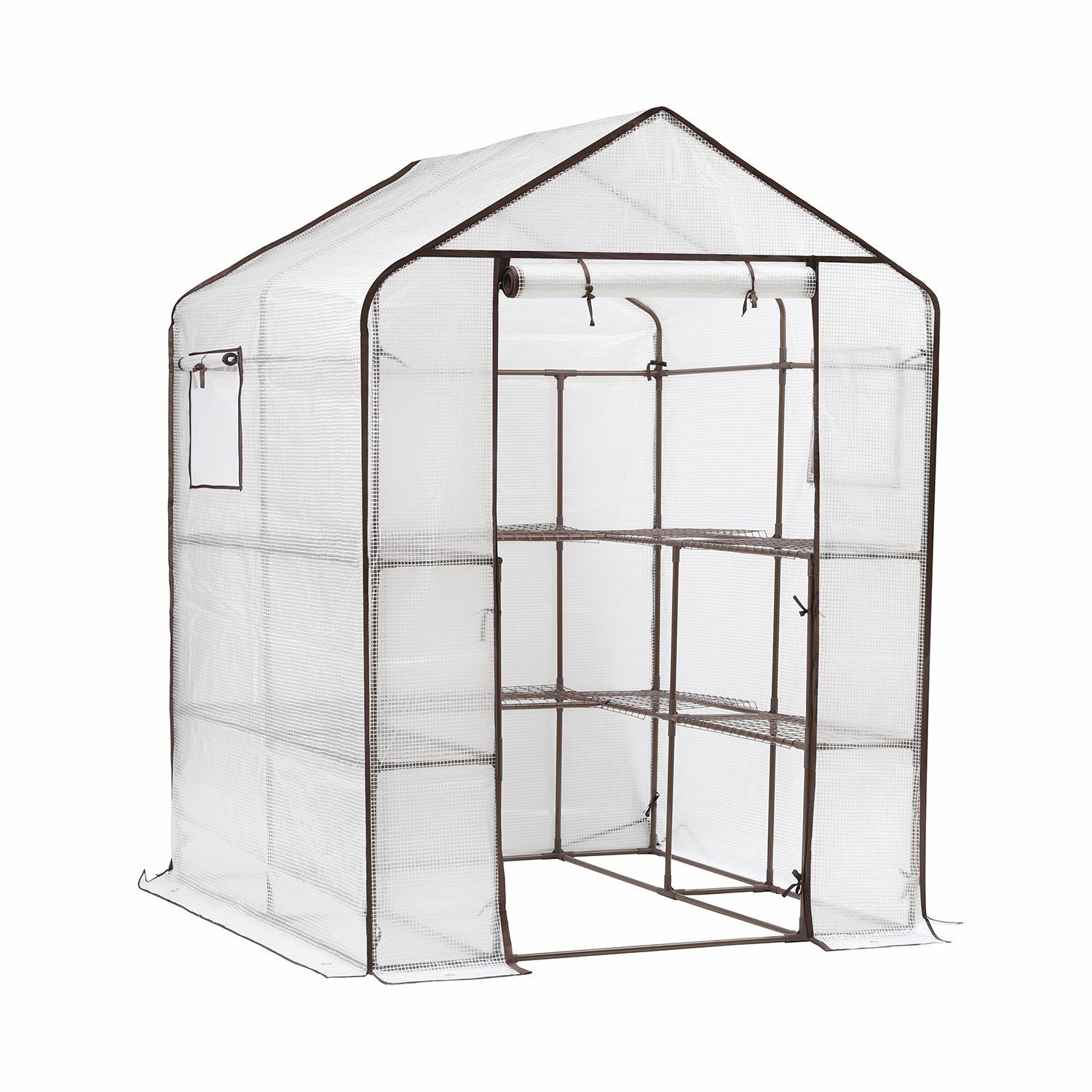 Sekey Gewächshaus Begehbares Foliengewächshaus mit 10 Regalebenen, Treibhaus für Garten, 143 x 143 x 195 cm Tomatenhaus Winterfest Gewächshaus mit Tür, Fenster