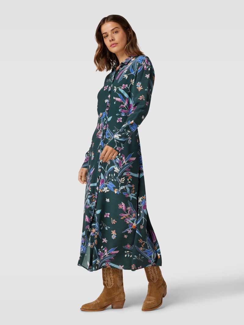 Maxikleid mit Allover-Muster in smaragdgrün